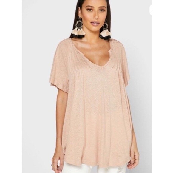 Free People Oh Lovely Day Pretty in Pink Raw Hem Blouse Tee Size XSMALL  EUC - Picture 1 of 14